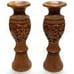 LOT OF 2 Vintage Hand Carved Large Teak Vase Candle Holders 12 1/8”