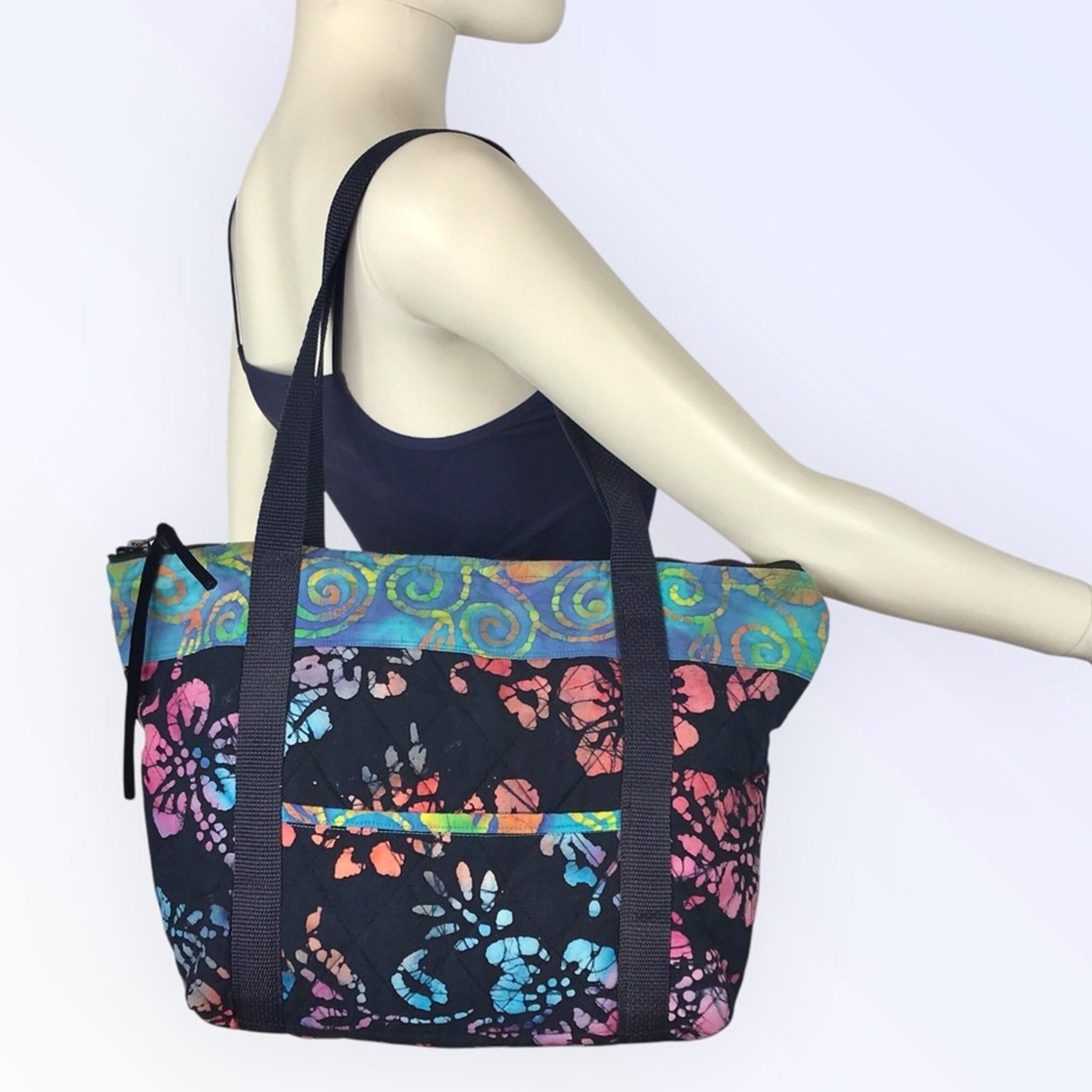 Handcrafted Artisan Tote Boho Bag Black Pink Blue Batik Floral Hippie Purse