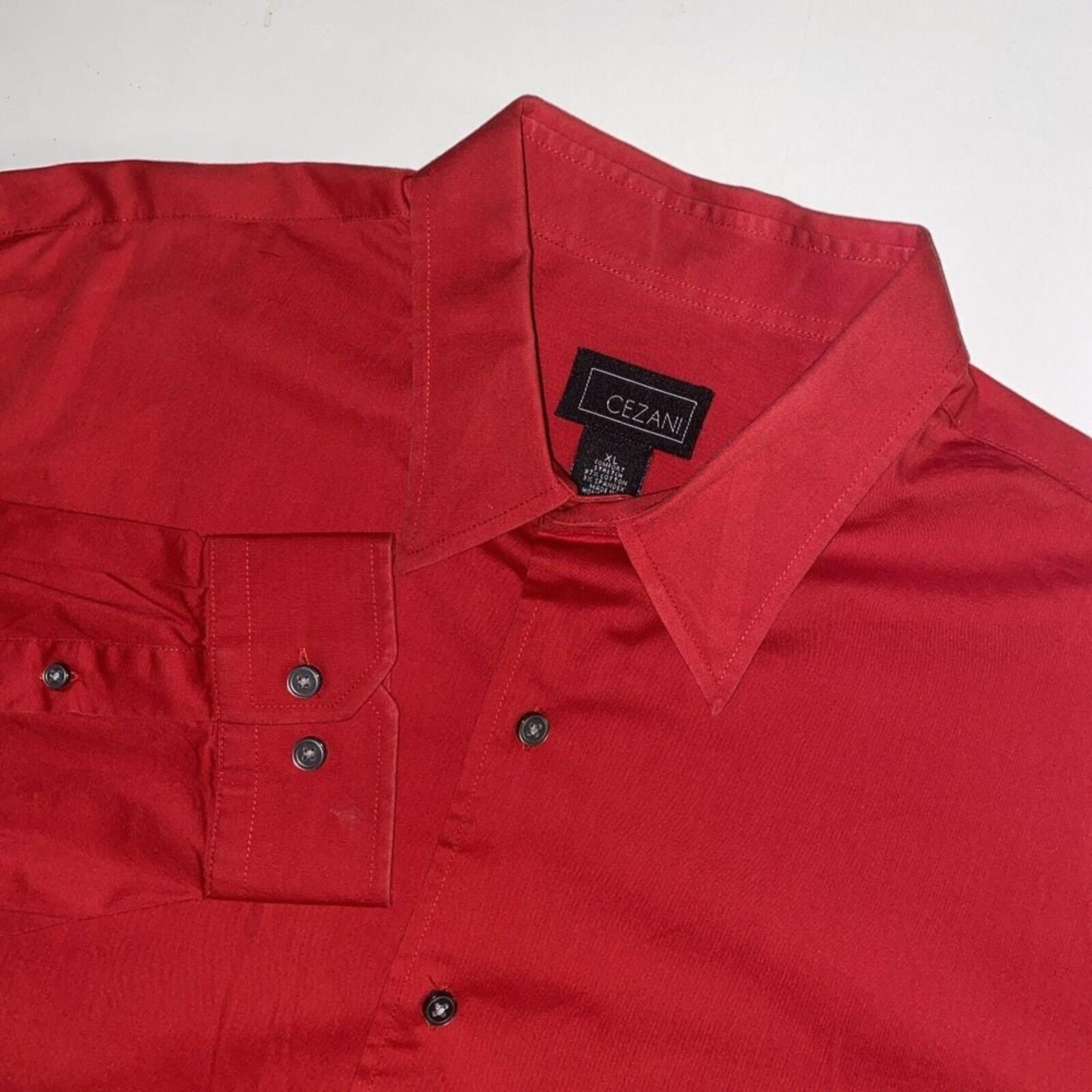 Cezani Men's XL Red Long Sleeve Button Up Casual Dress Shirt