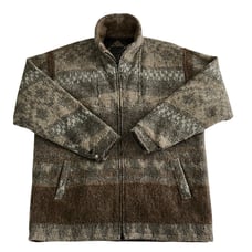 Peruvian Alpaca Men Wool Full Zip Jacket Size L Aztec Festival Grunge Boho Retro