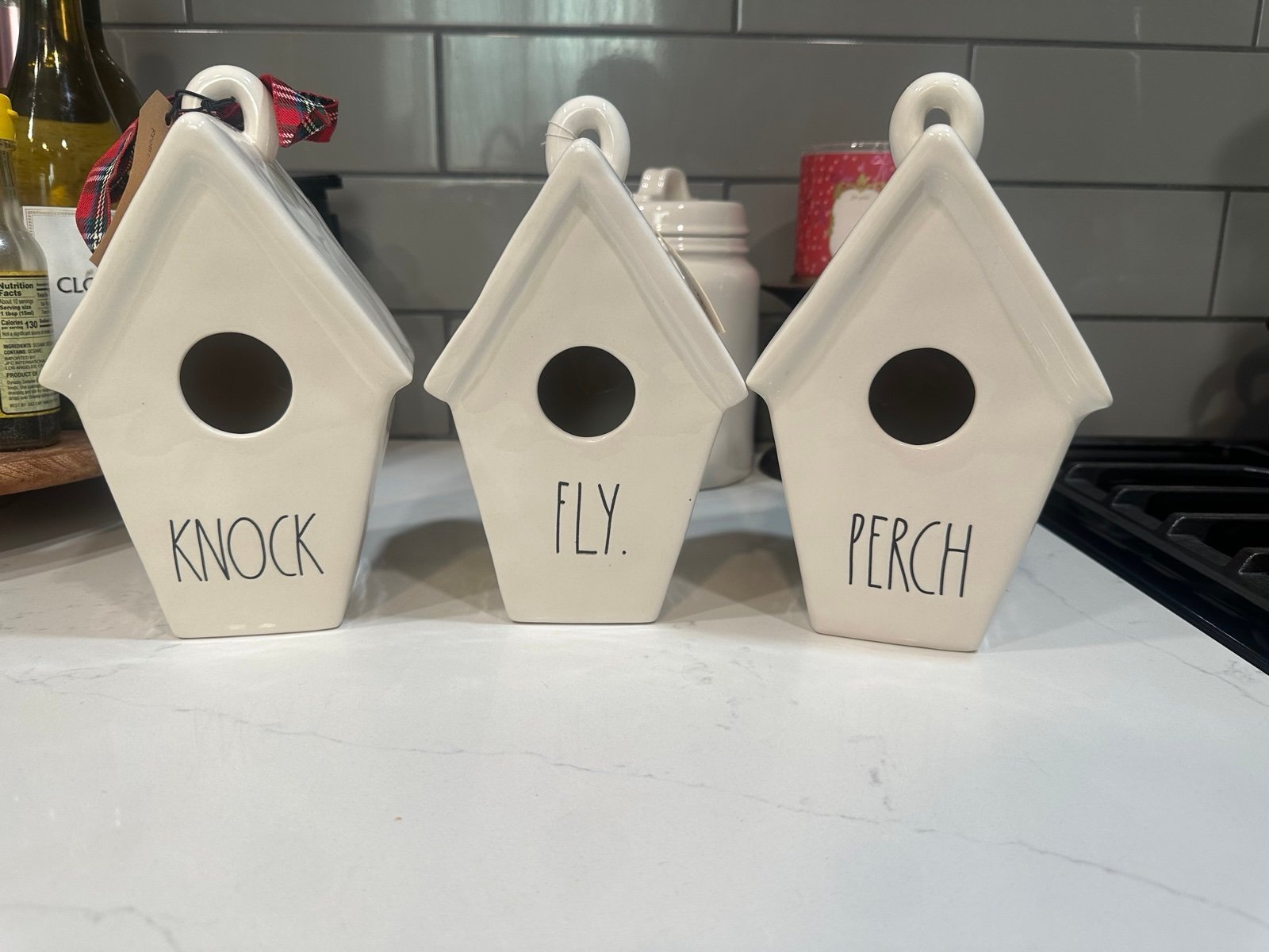 Rae Dunn SET OF 3 Birdhouses- KNOCK, FLY, & PERCH