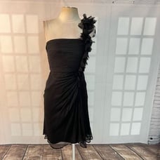 Tadashi Shoji Black One Shoulder Floral Applique Silk Cocktail Dress Size 6P