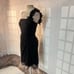 Tadashi Shoji Black One Shoulder Floral Applique Silk Cocktail Dress Size 6P