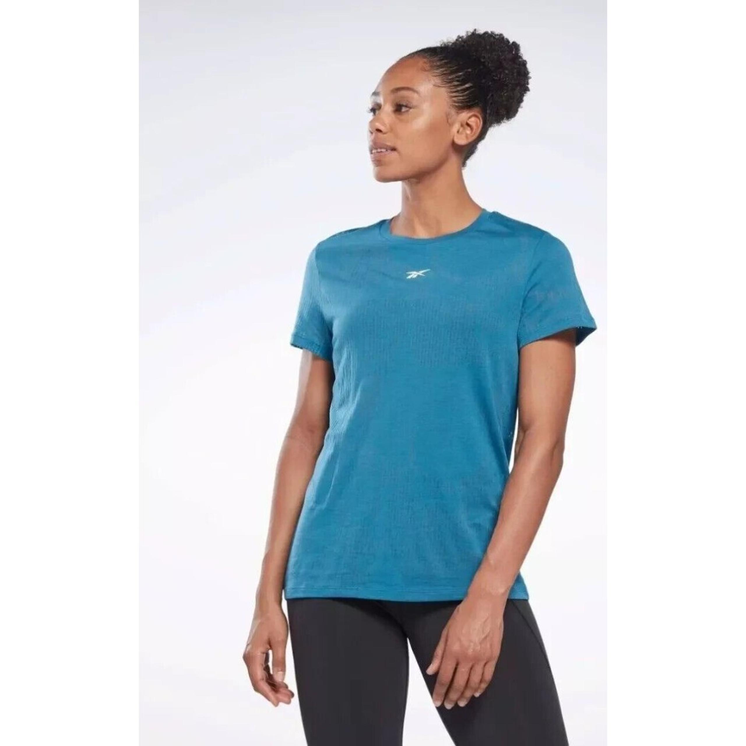 Reebok Women's T-shirt Plus Size Burnout Steely Blue Lightweight Short Sleeve 1X
