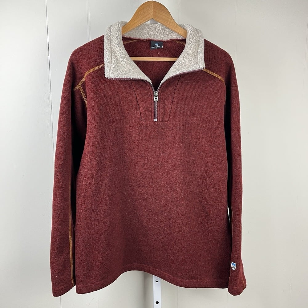 Kuhl Alfpaca Fleece Sweater Mens Large 1/4 Zip Pullover Burgundy Red