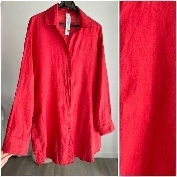 Calzedonia Cobey 100% Linen Shirt Dress Red Large