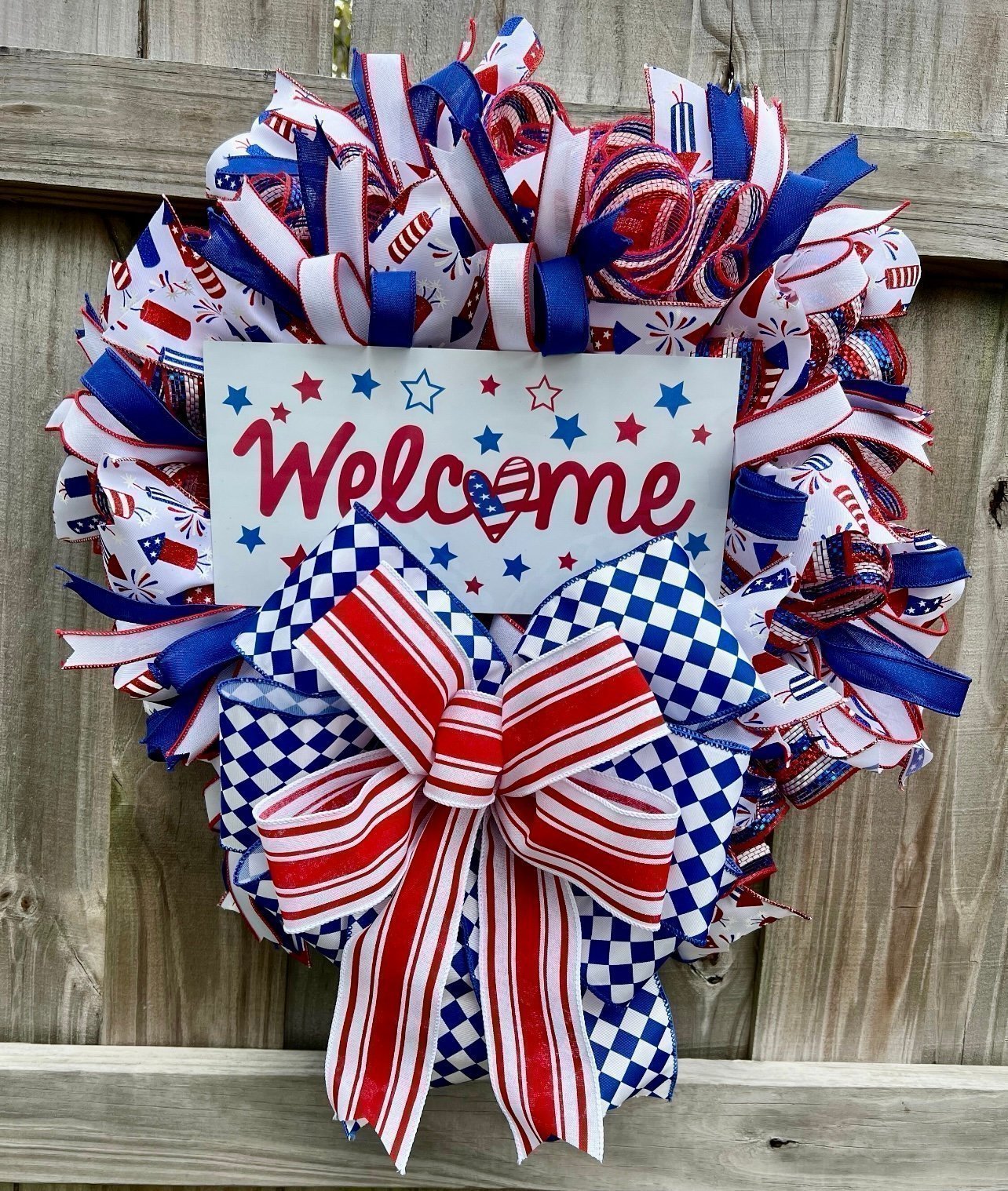 Patriotic Wreath for Front Door Holiday Decor for Fourth of July