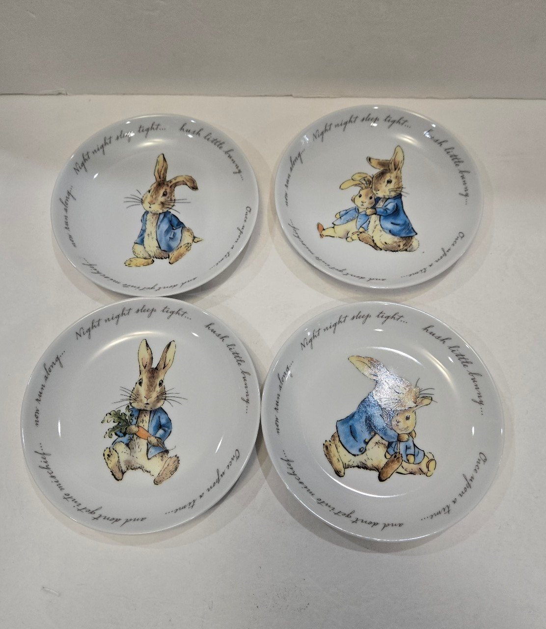BEATRIX POTTER Peter Rabbit Blue 6 Porcelain Appetizer Plate Set of 4 NEW