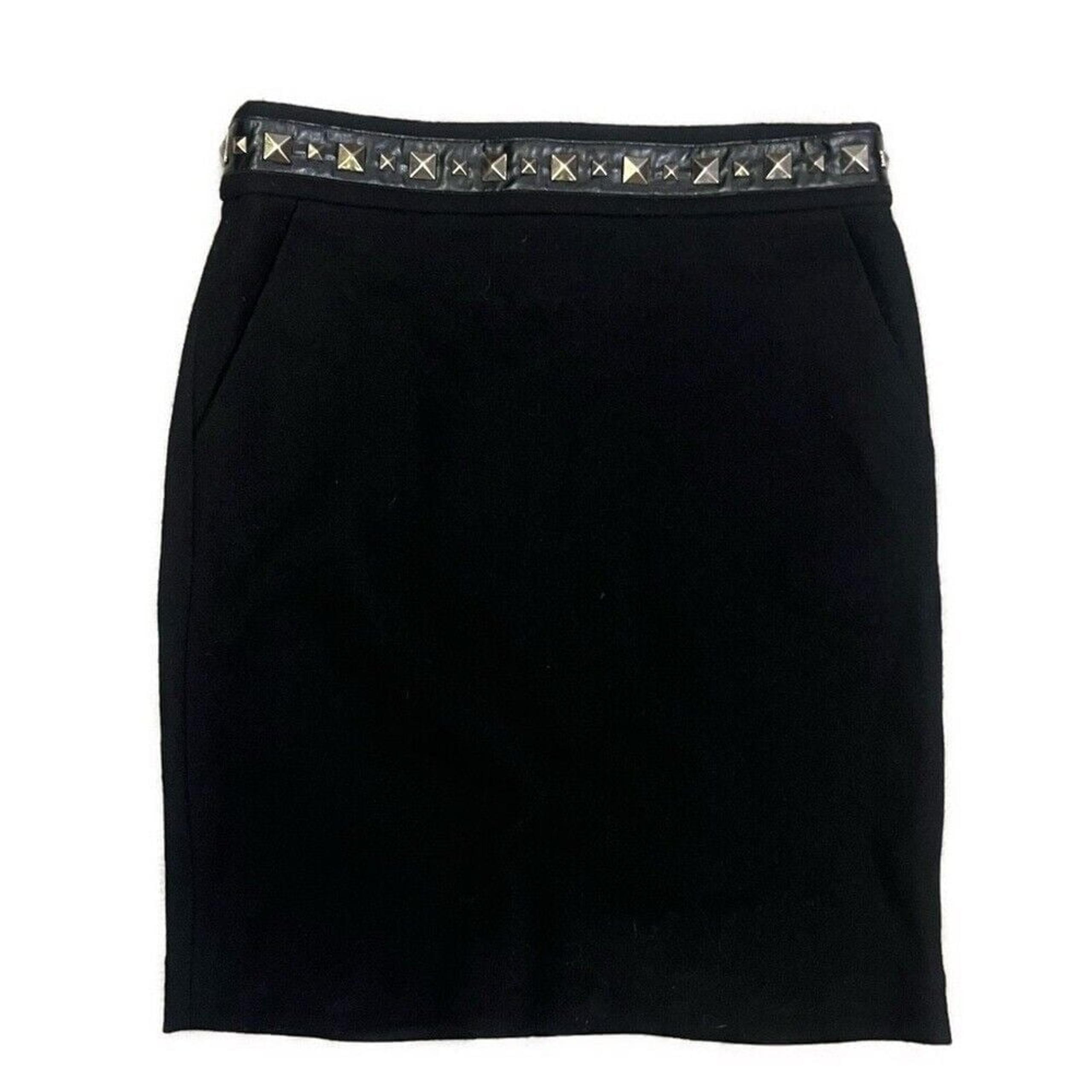 Tory Burch Women's Studded Detail Wool Black Mini Skirt- Size Small