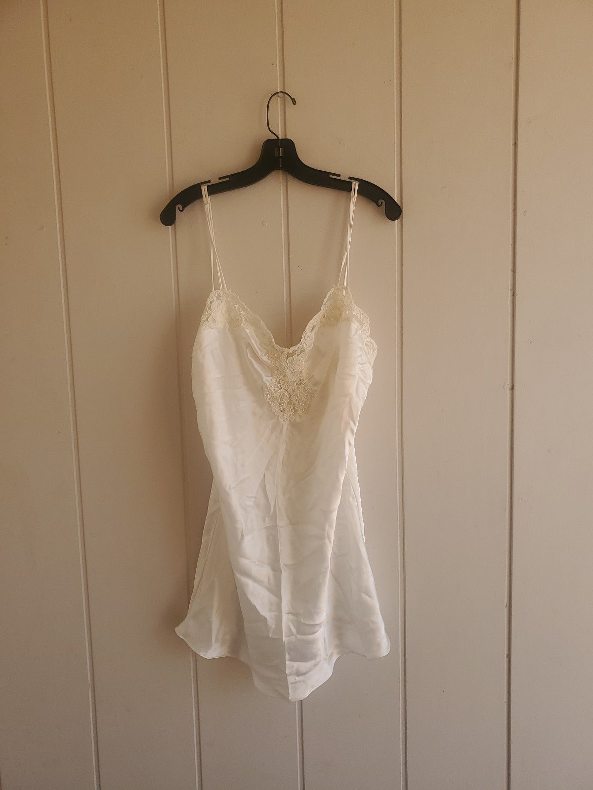 VTG Victoria's Secret White Babydoll Lingerie L Bridal Sequined Lace Gold Label