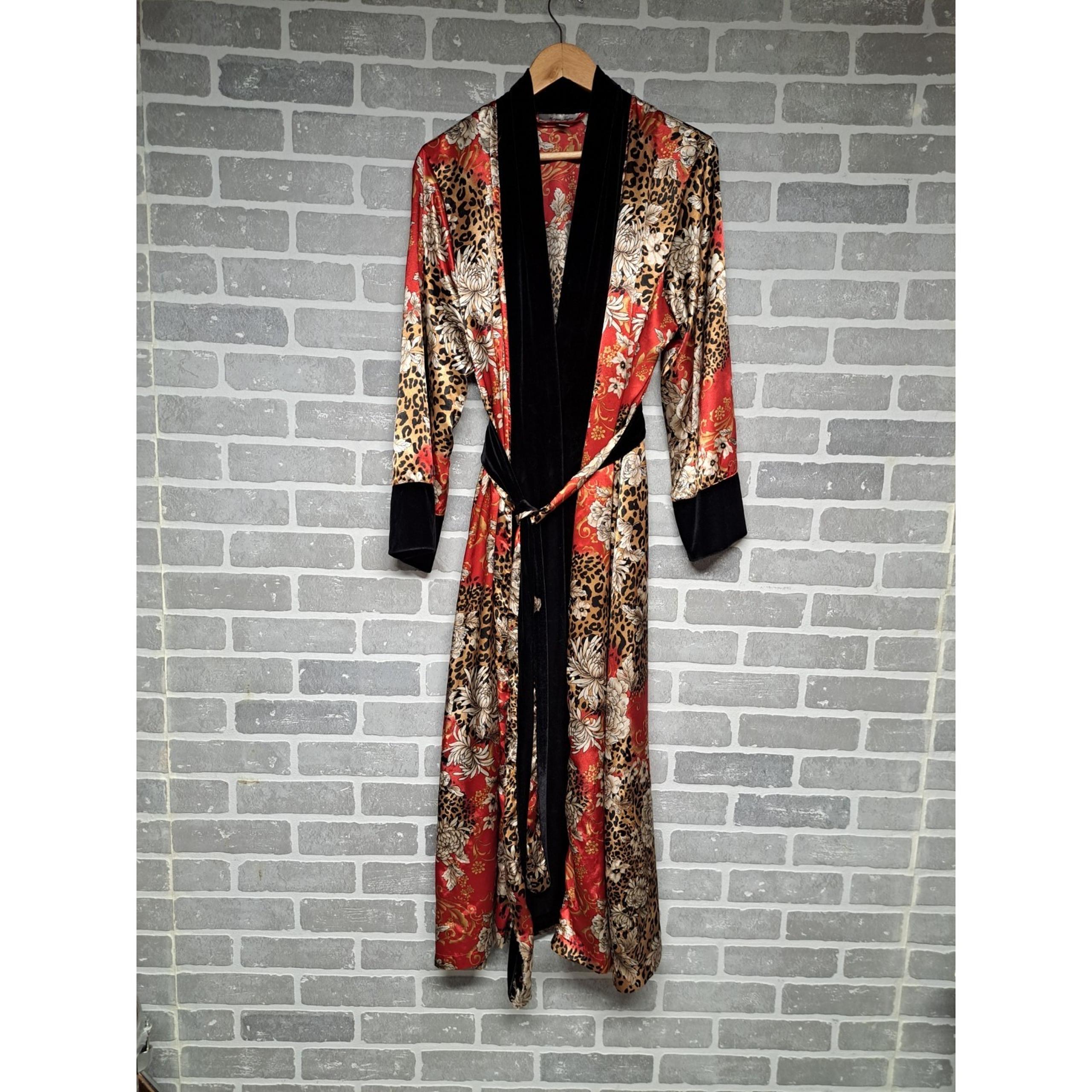 Morgan Taylor Womens Intimates Robe Animal Print Floral Stin Velvet Size L/XL