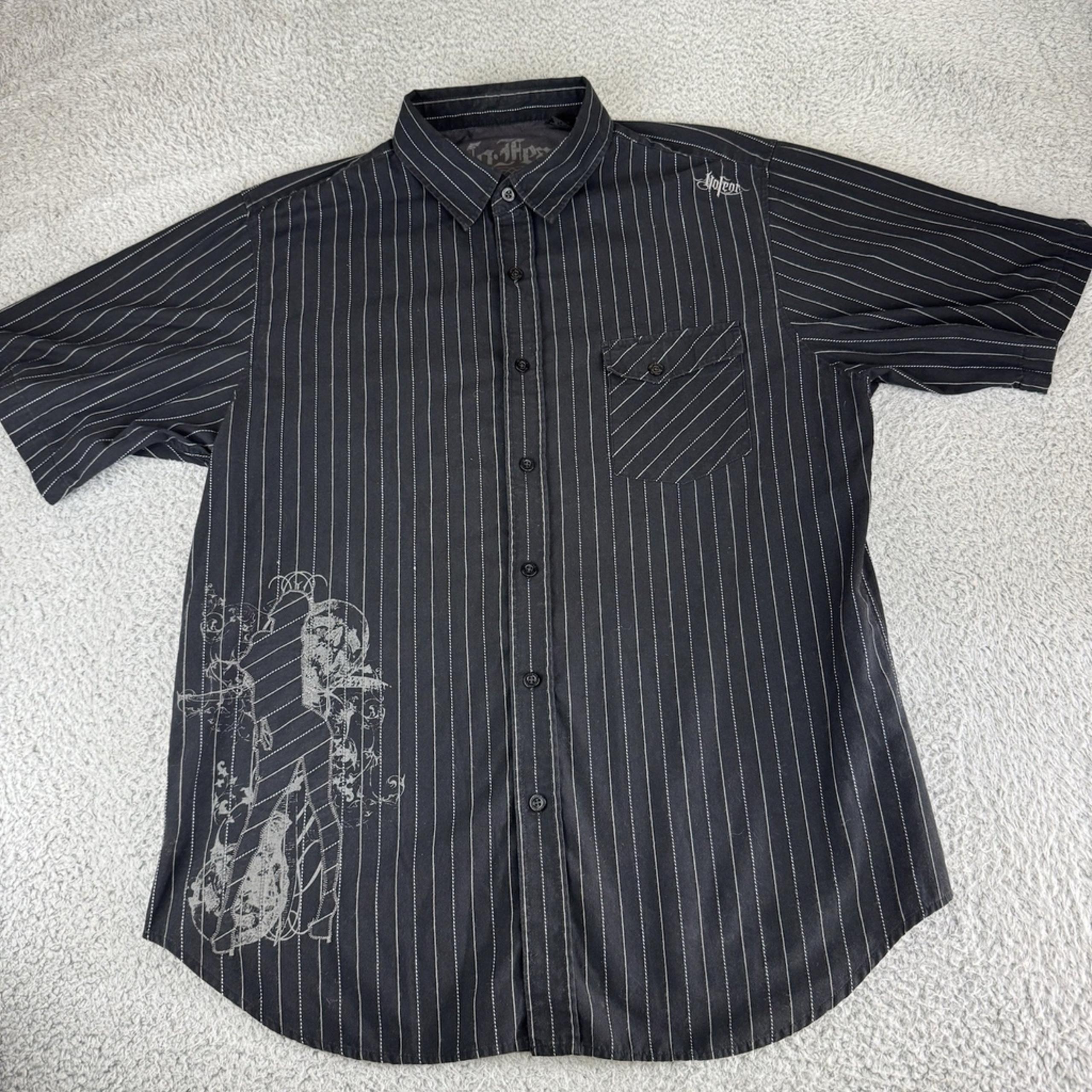 Vintage No Fear Button Up Shirt Mens Xxl 2xl Black Skater 90's Y2K Striped