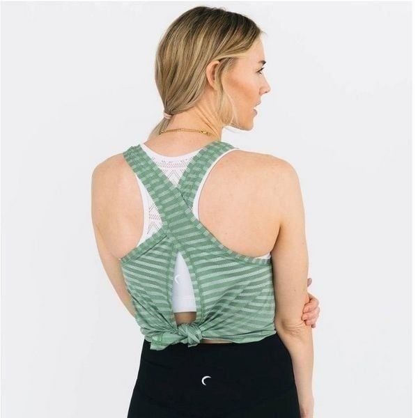 NEW Zyia Active Forest Nimbus Split Back Tank Green Striped Small