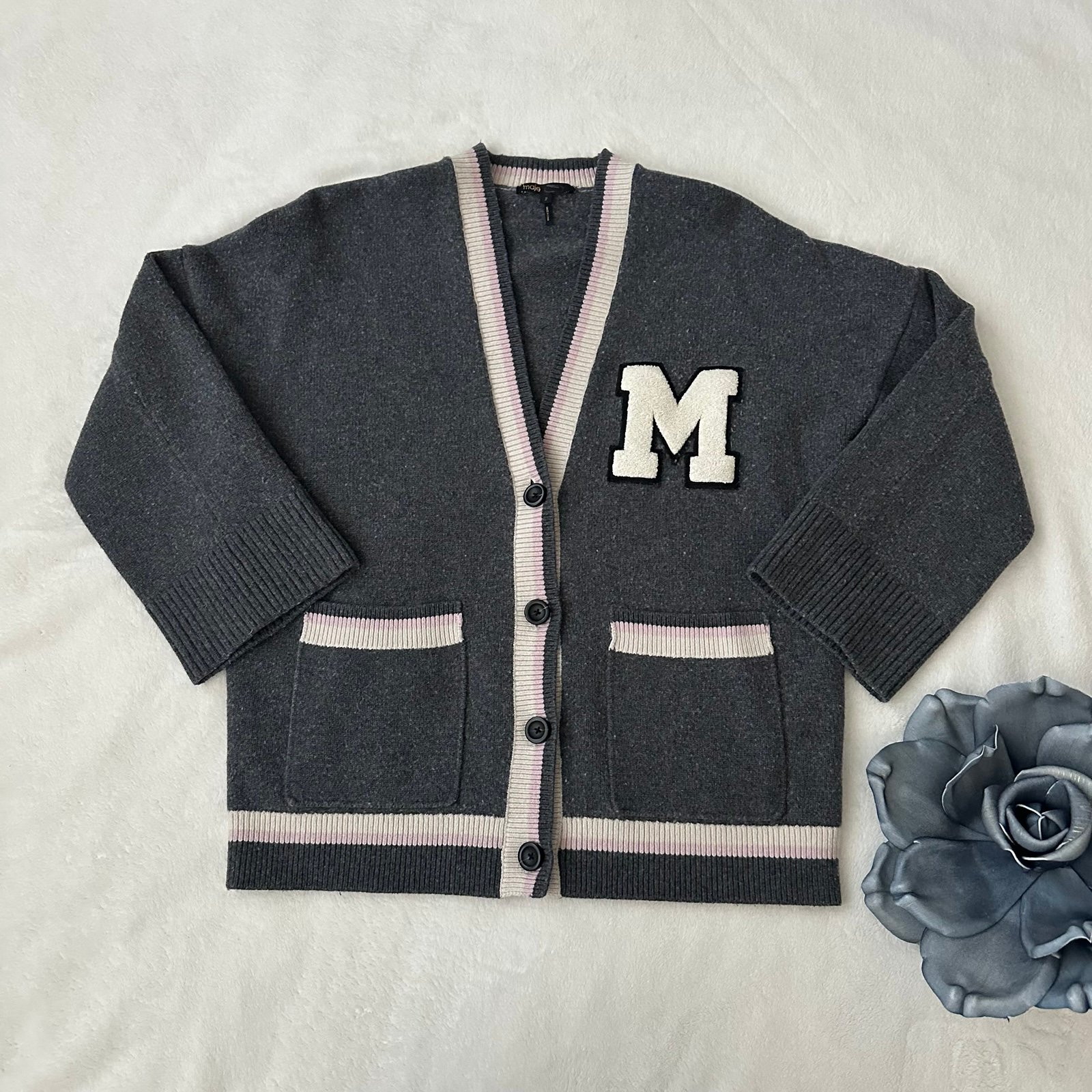 Maje Maissa Oversized Varsity Cardigan Size 2 (M)