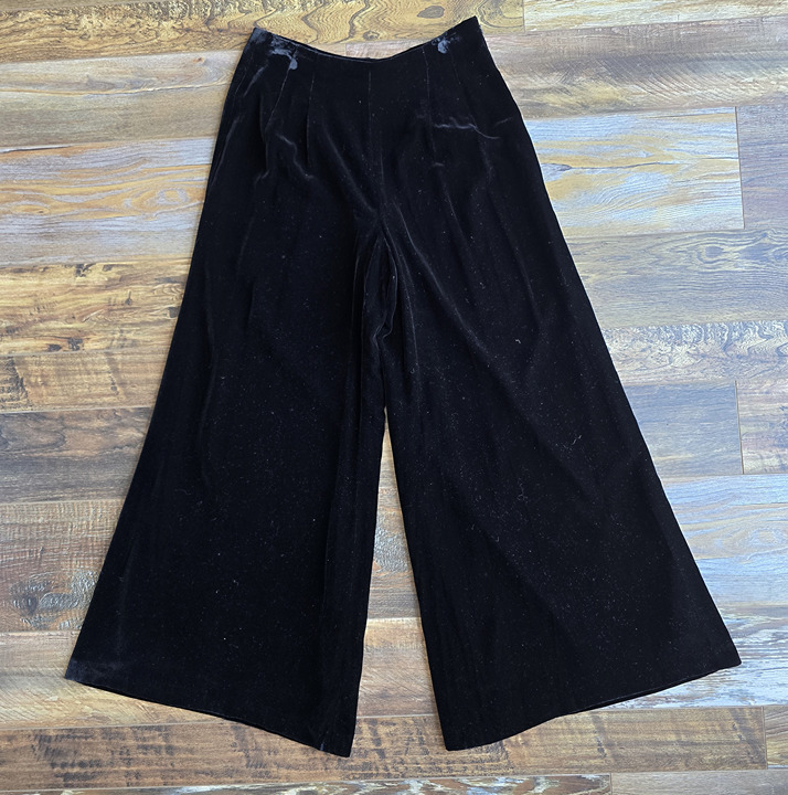 J. Peterman Silk Blend Velvet Palazzo Wide-Leg Pants Side-Zip Lined Black Sz.10