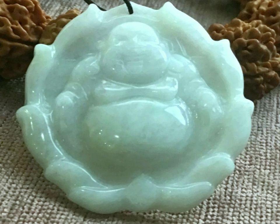 Burmese icy type A jadeite jade pendant.