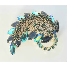 Vintage JULIANA Blue Aurora Borealis Brooch - 1960s Jewelry - Feather Brooch