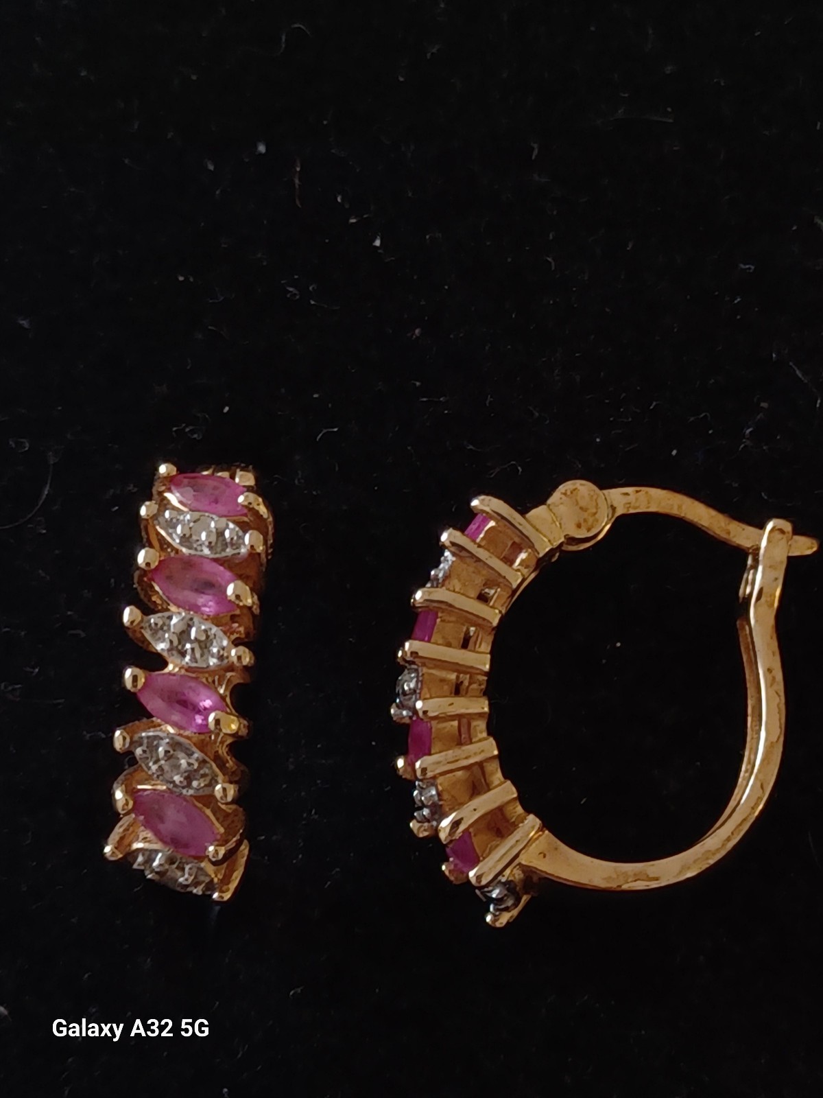 ROSS -SIMONS STERLING SILVER GOLD VERMEIL GENUINE DIAMONDS & RUBY EARRINGS