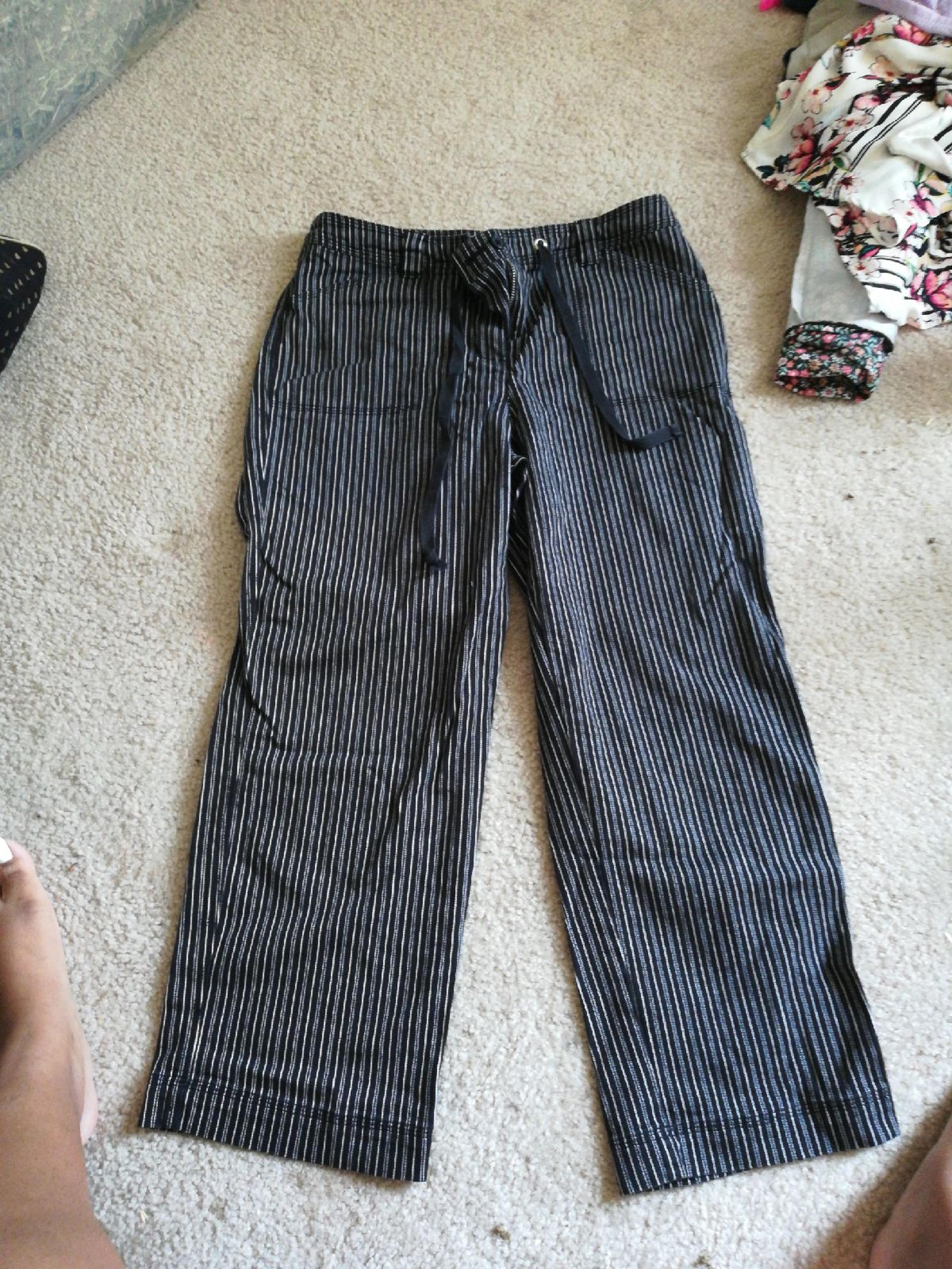 Black and white striped pants