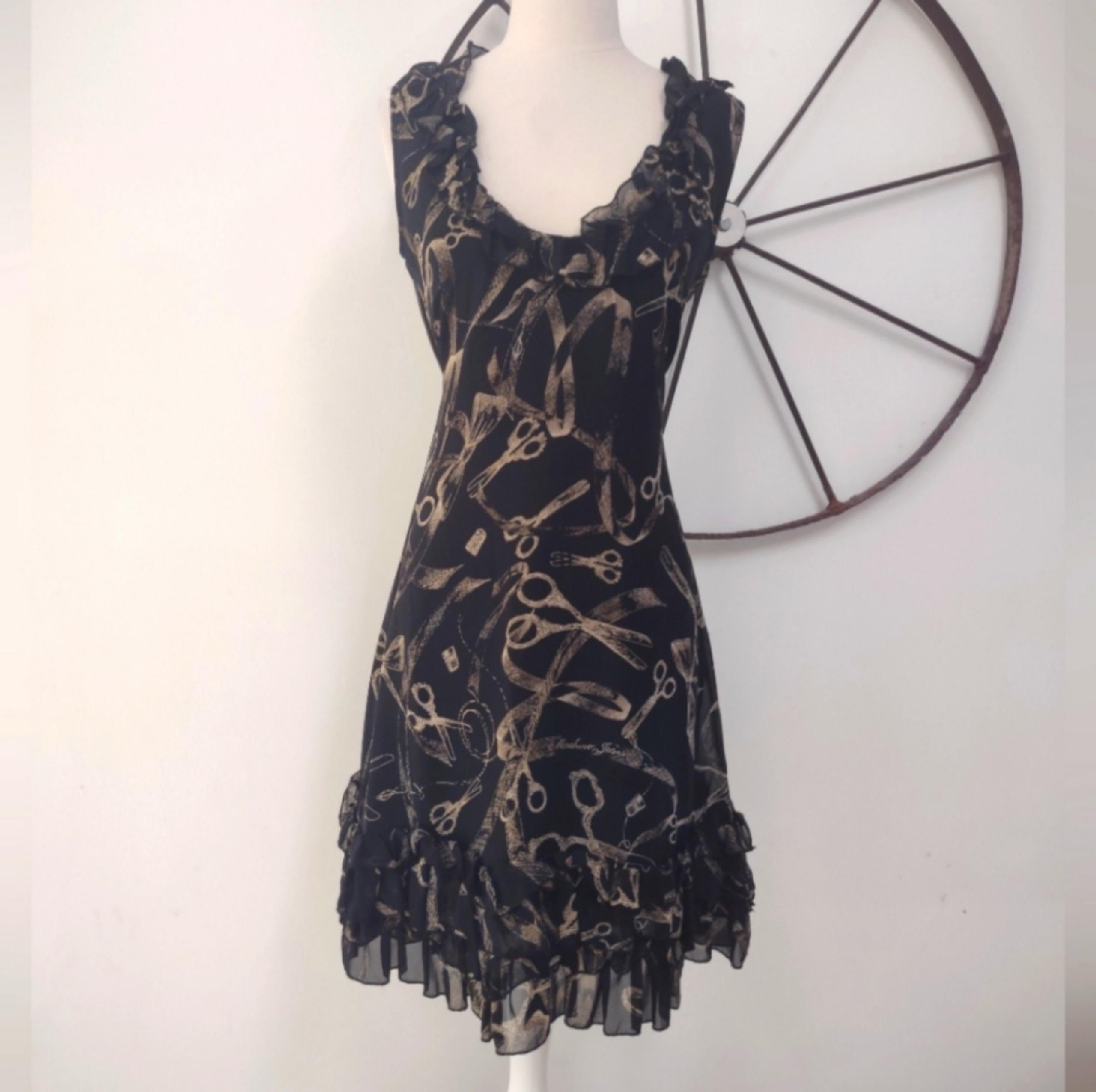 Moschino Jeans black ruffle scissors ribbon crafting themes dress 12