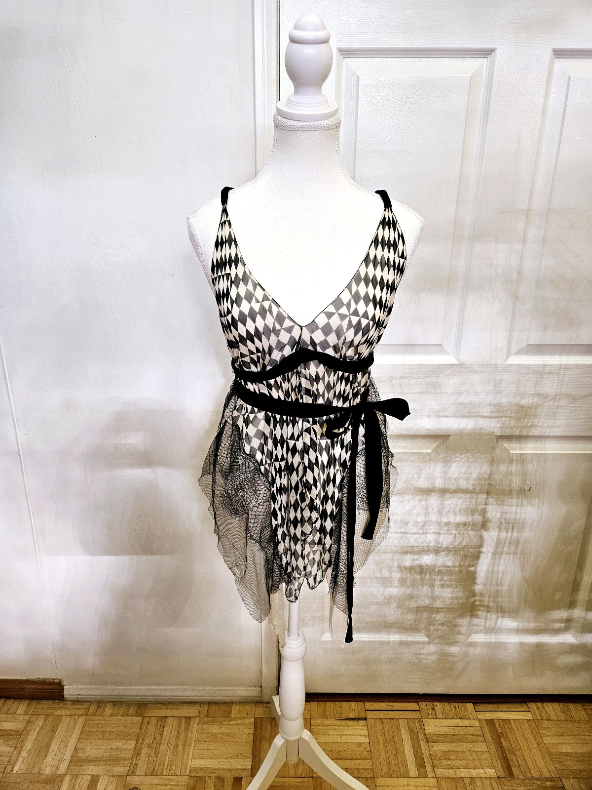 NEW Vintage ROZAE NICHOLS Black White Checkered Silk Mesh Top S