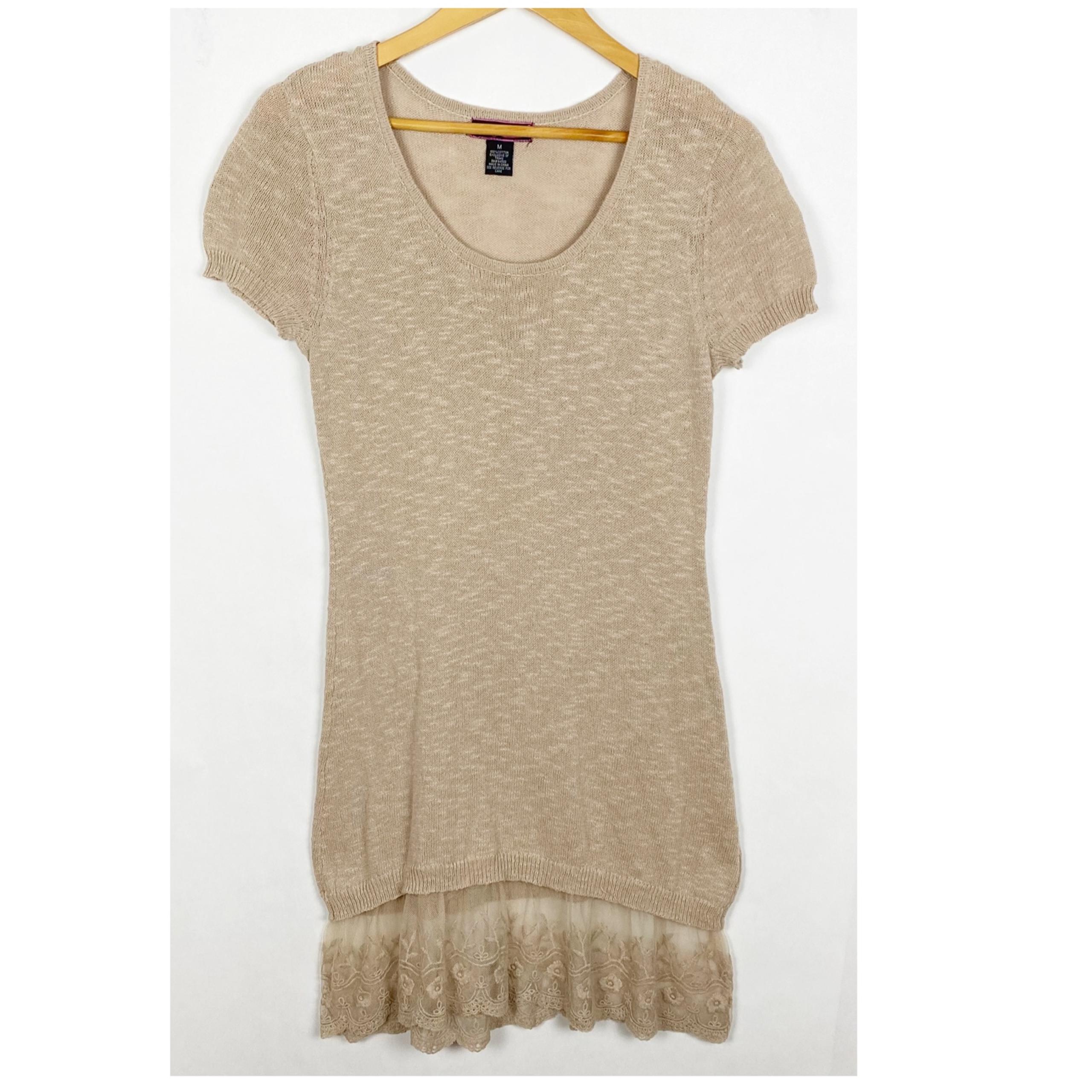 Say What? Lace Detail Tunic Top Tan Size Medium