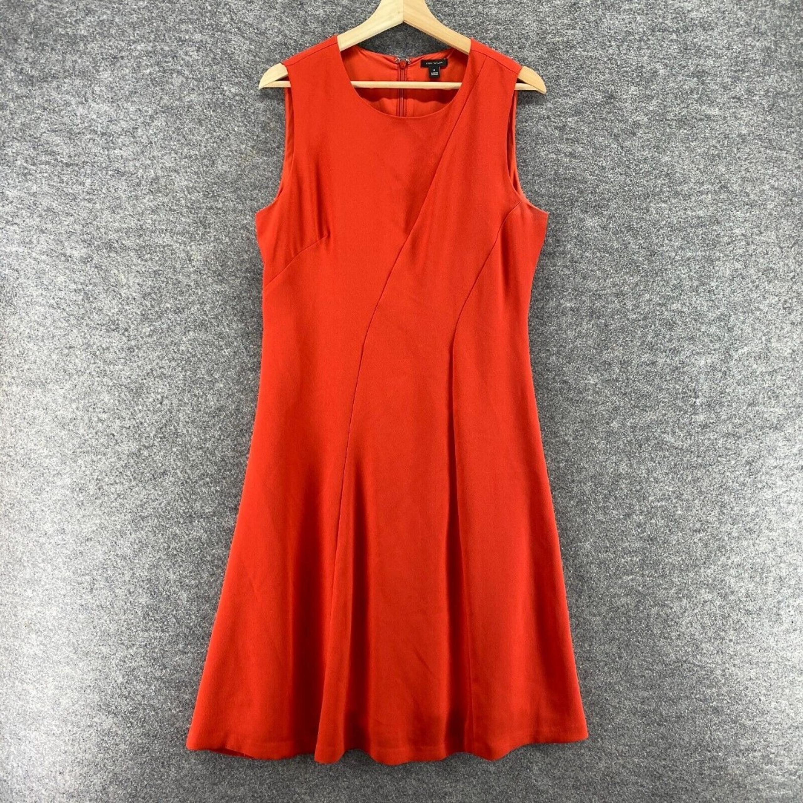Ann Taylor Dress Women 10 Red Sheath Midi Zipper Sleeveless Crew Neck Casual