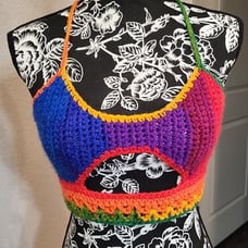 Handmade Rainbow Crochet Crop Top (Size S)