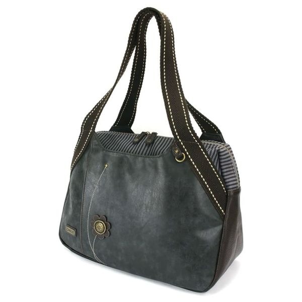 CHALA Handbag Bowling Zip Tote Bag Large Blue Gray Pockets