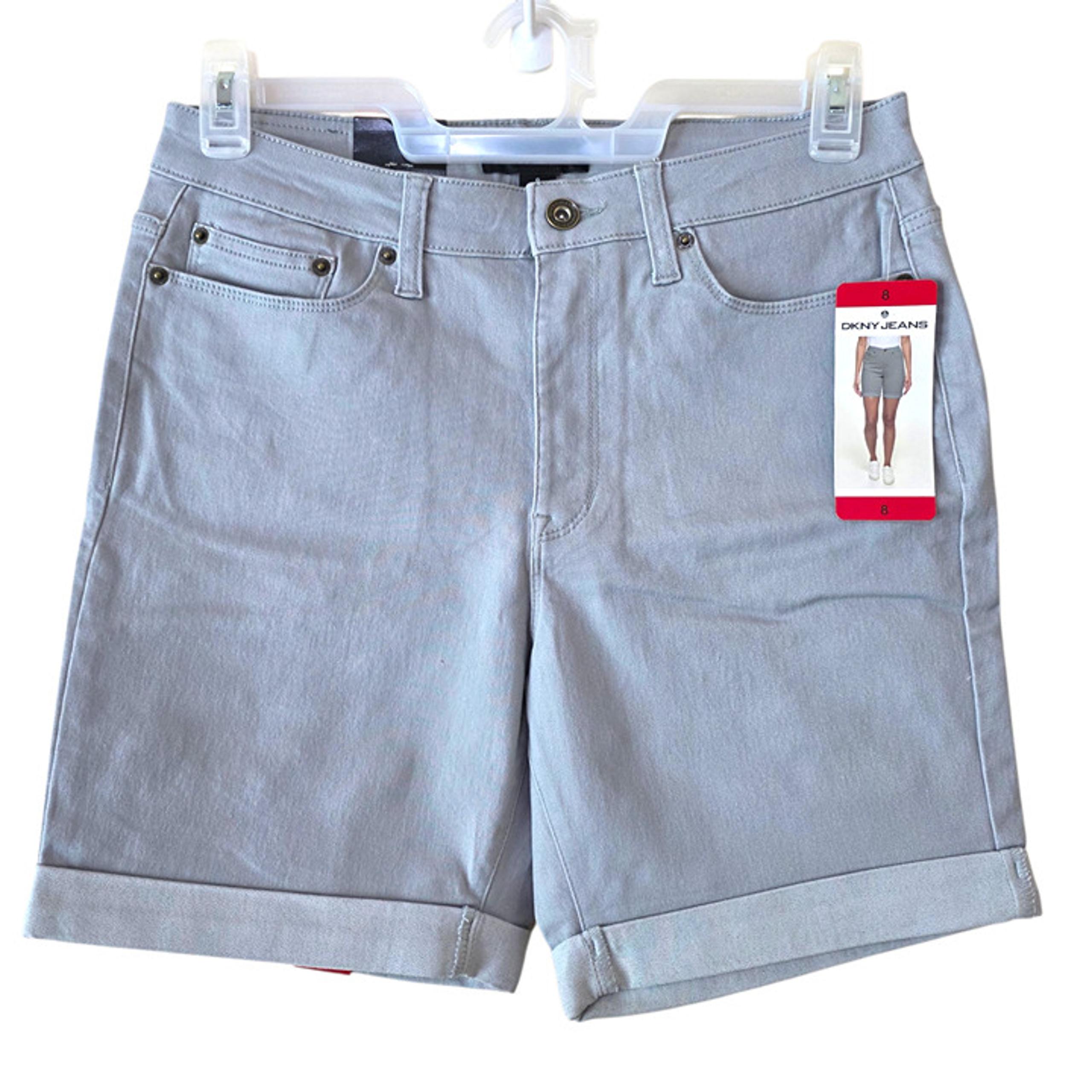 DKNY Jeans Denim Bermuda Mid Rise Cuffed Short Stretch Women's Size 8 Flint