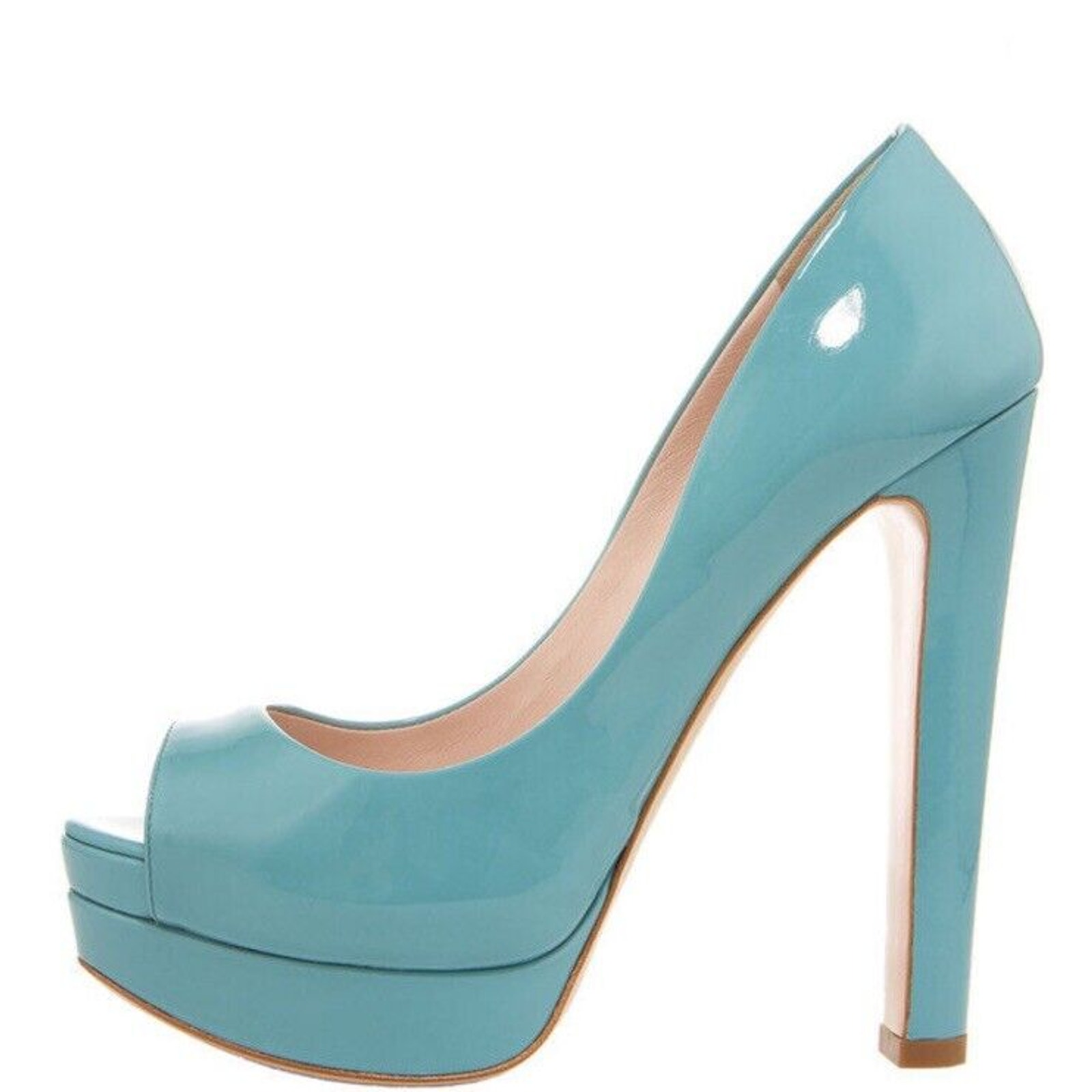MIU MIU Seafoam Green Patent Leather Peep Toe Platform Pump Heels Size 39