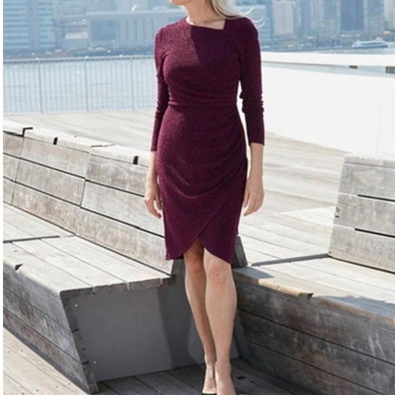 London Times NWT Maggy London Magenta Purple Shimmer Dovana Lurex Midi Dress