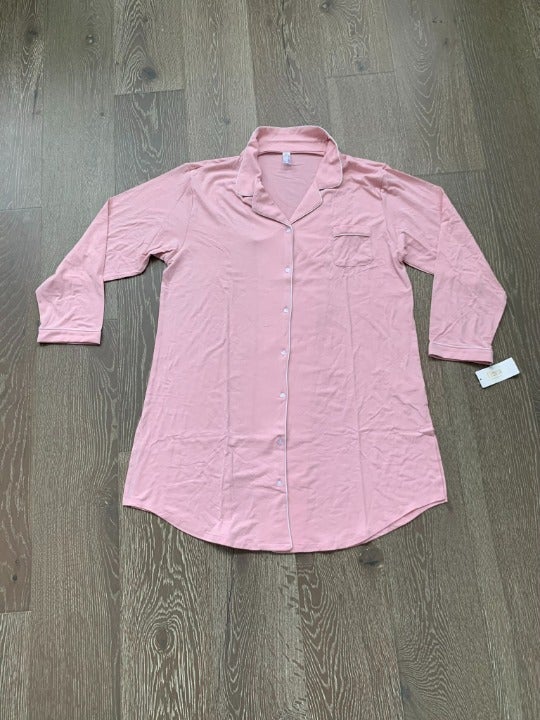 Flora pink button-down sleep shirt