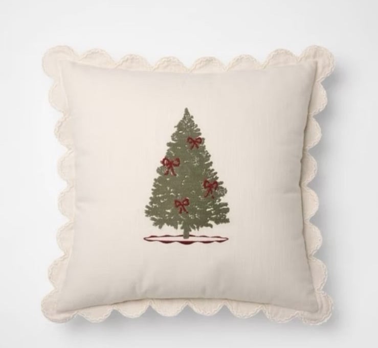 20x20 Embroidered Tree Scalloped Edge Pillow Cream - Threshold Studio McGee