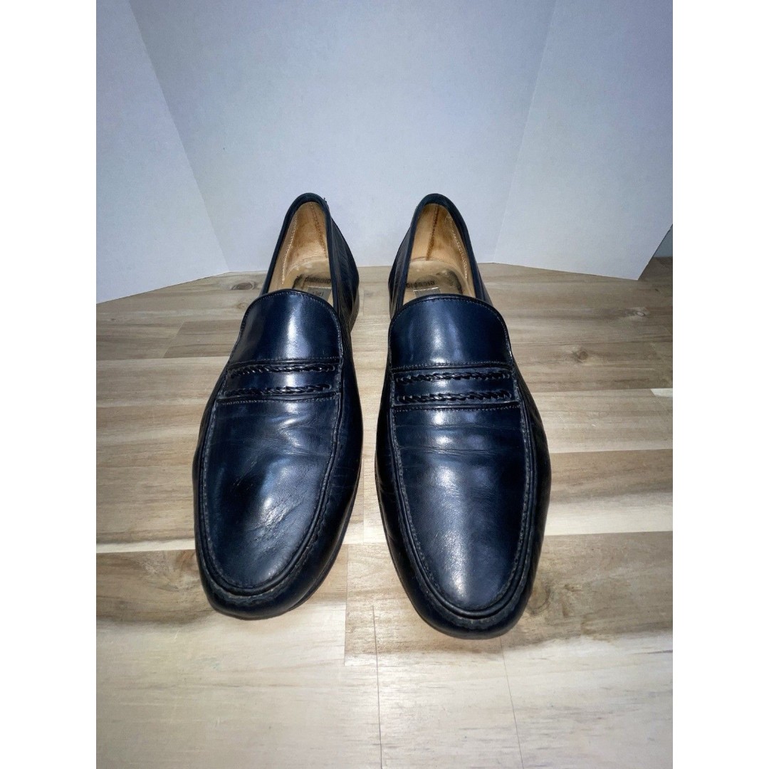 Bruno Magli Vintage Giorgio Navy Blue Leather Loafers Size 8.5 N