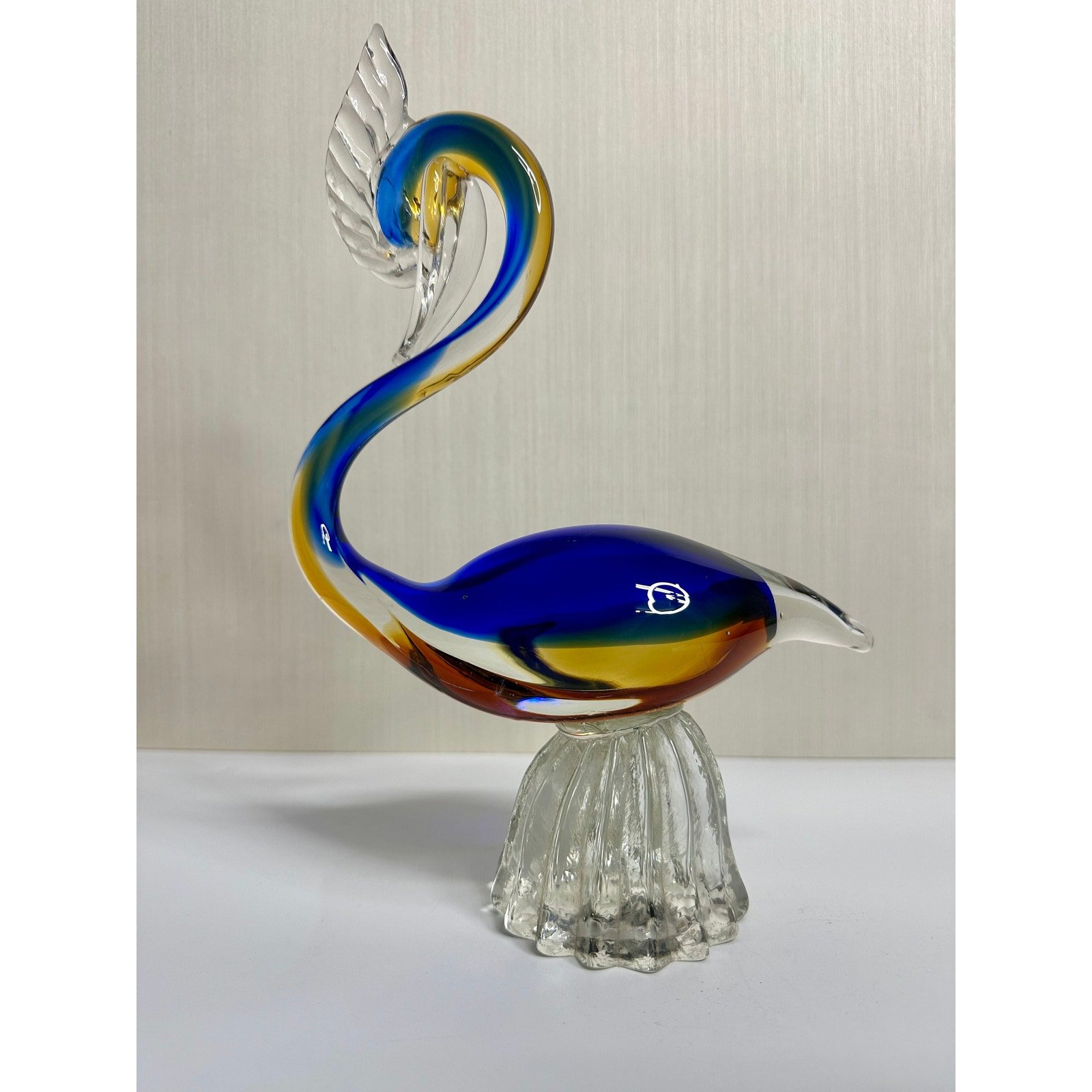 Vintage Venetian Art Glass Swan Bird Sommerso Hue Blue Yellow Orange Alvin Italy