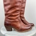 FRYE 77230 Jane Stitch Redwood Brown Pebbled Leather Tall Heeled Boots (Sz 7)