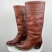 FRYE 77230 Jane Stitch Redwood Brown Pebbled Leather Tall Heeled Boots (Sz 7)