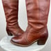 FRYE 77230 Jane Stitch Redwood Brown Pebbled Leather Tall Heeled Boots (Sz 7)