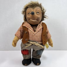 VTG Mecki Steiff Hedgehog Doll Large 10 Inch Germany 1950's Plush Stuffed RARE