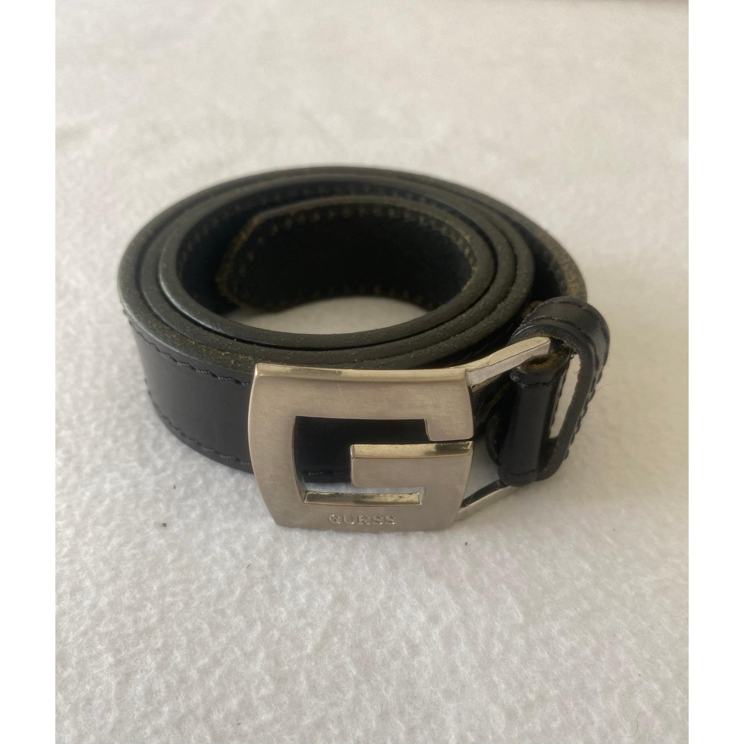 Guess Men's Leather Belt Ratchet Black fits 30-34” 90s Vintage Retro 39” Long