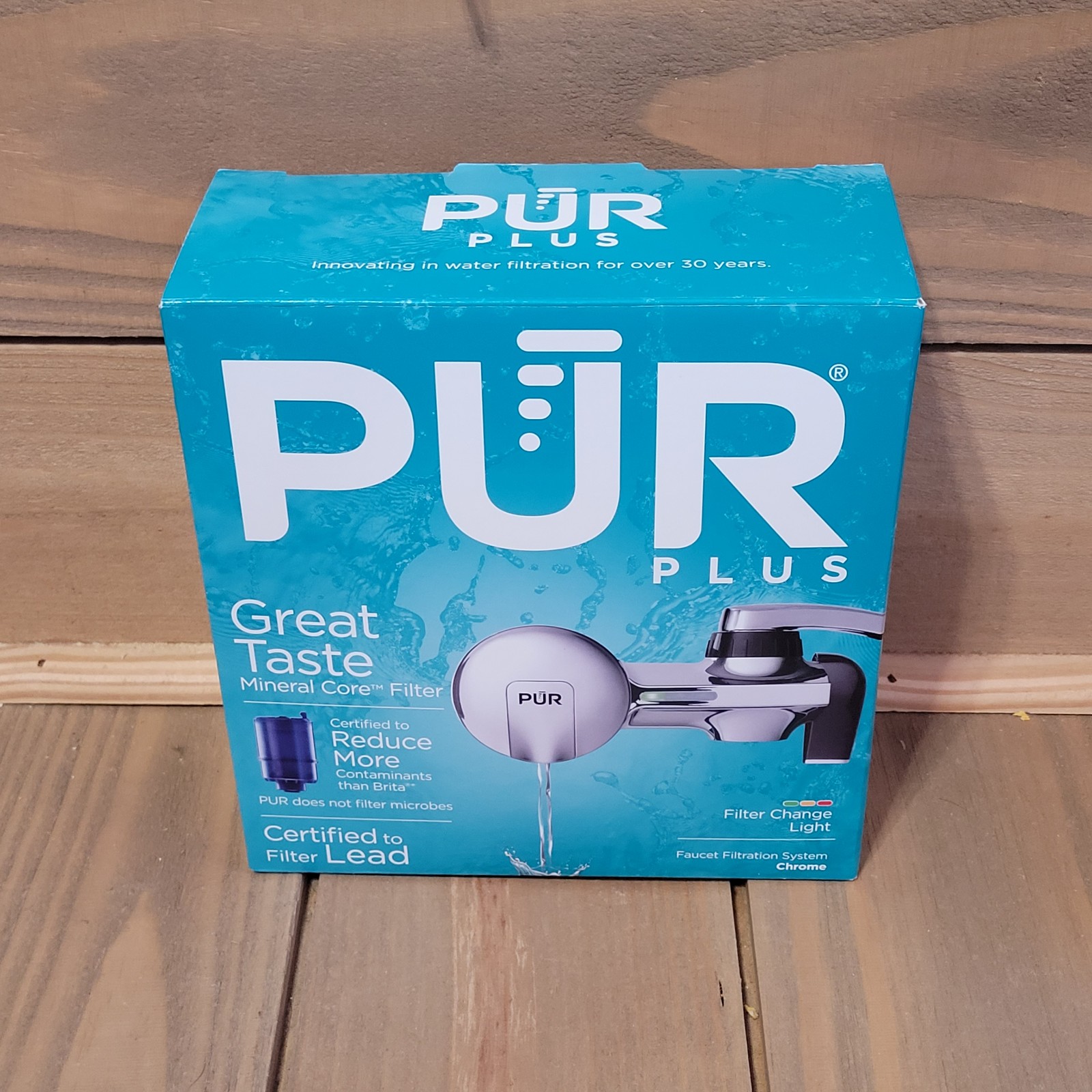 PUR Plus Chrome Horizontal Faucet Mount Water Filter System NEW K