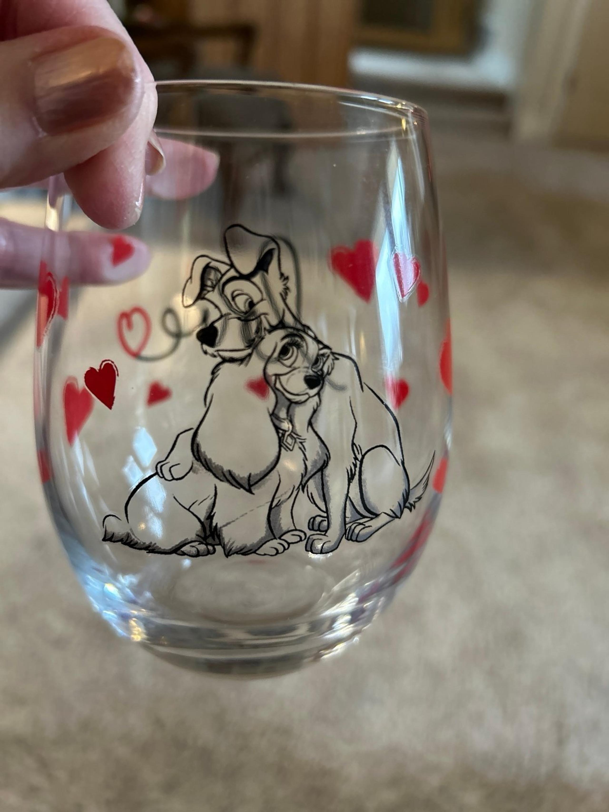 Set/2 Disney lady & the tramp wine glasses
