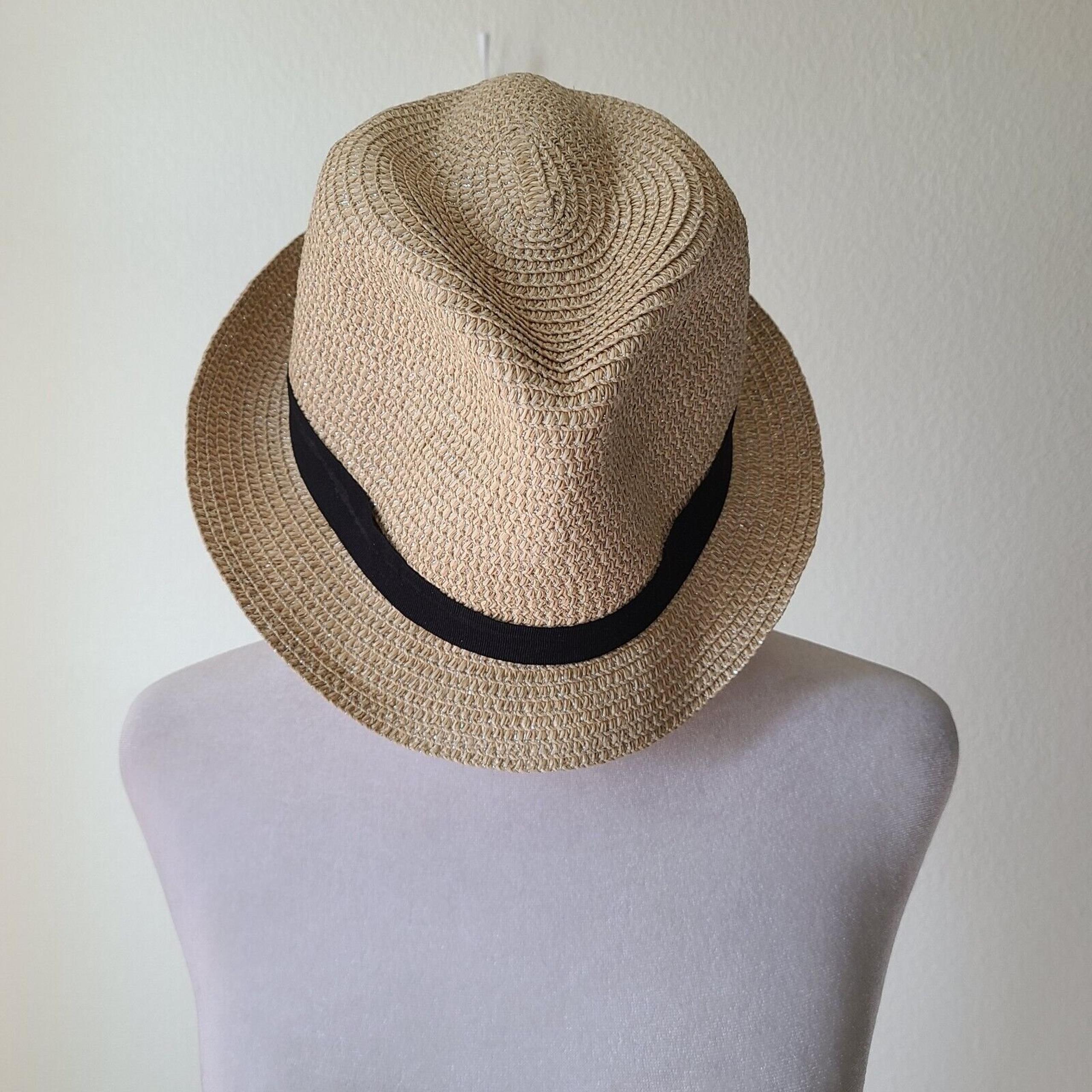 American Eagle Straw Fedora Hat One Size Womens Sun Hat Silver Glitter Trip