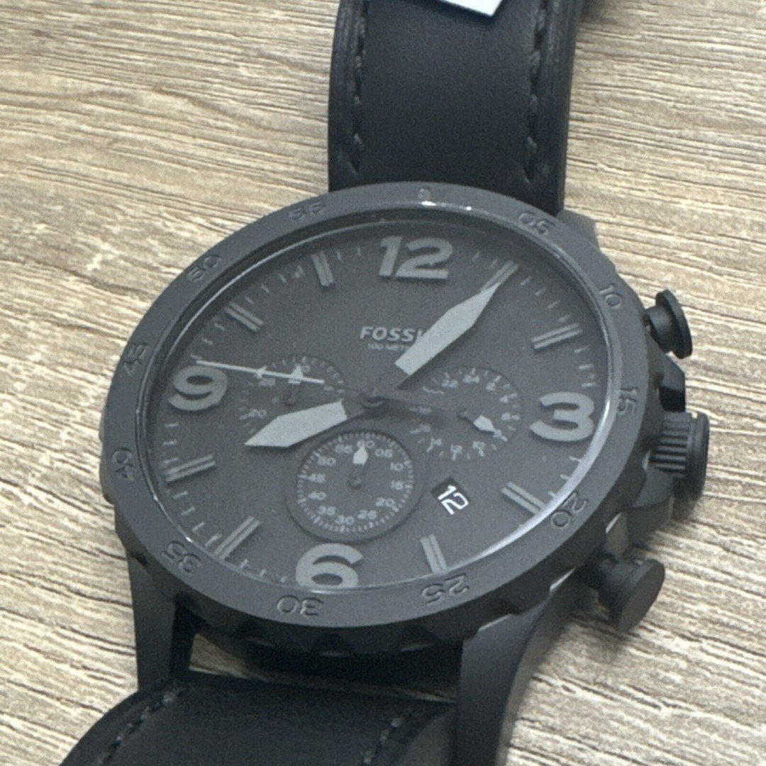 Fossil Nate Mens Oversized Chronograph Watch Dial Stainless Leather Band