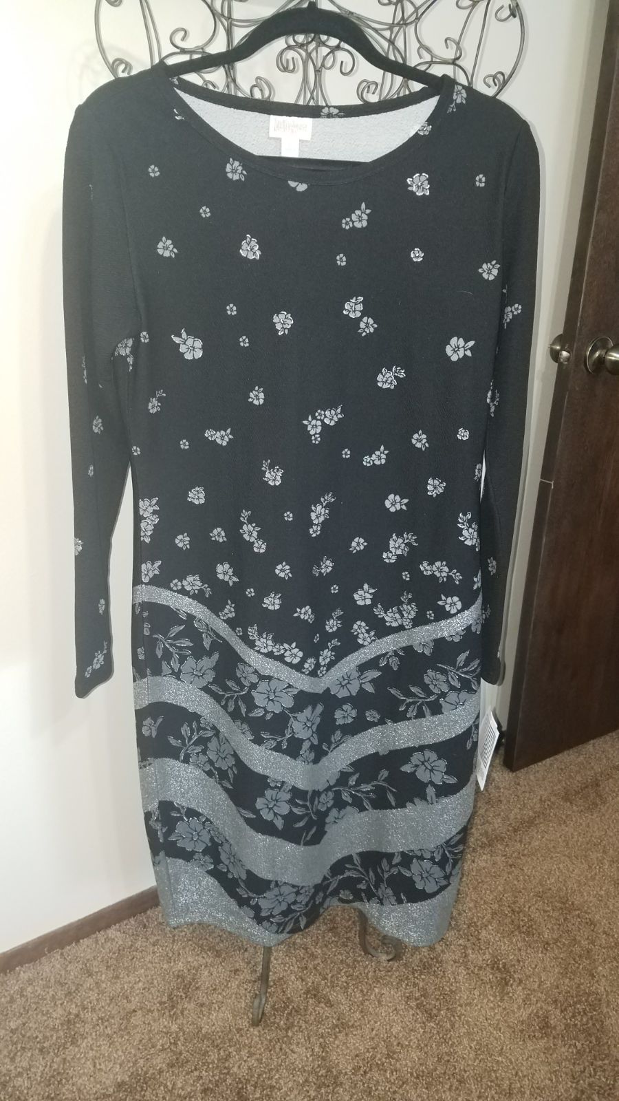 LulaRoe Black Silver Floral Debbie