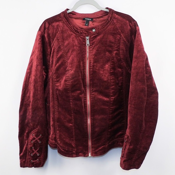 Torrid NWT Size 3 (US 22/24-3X) Maroon Lined Full Zip Velvety Moto Jacket