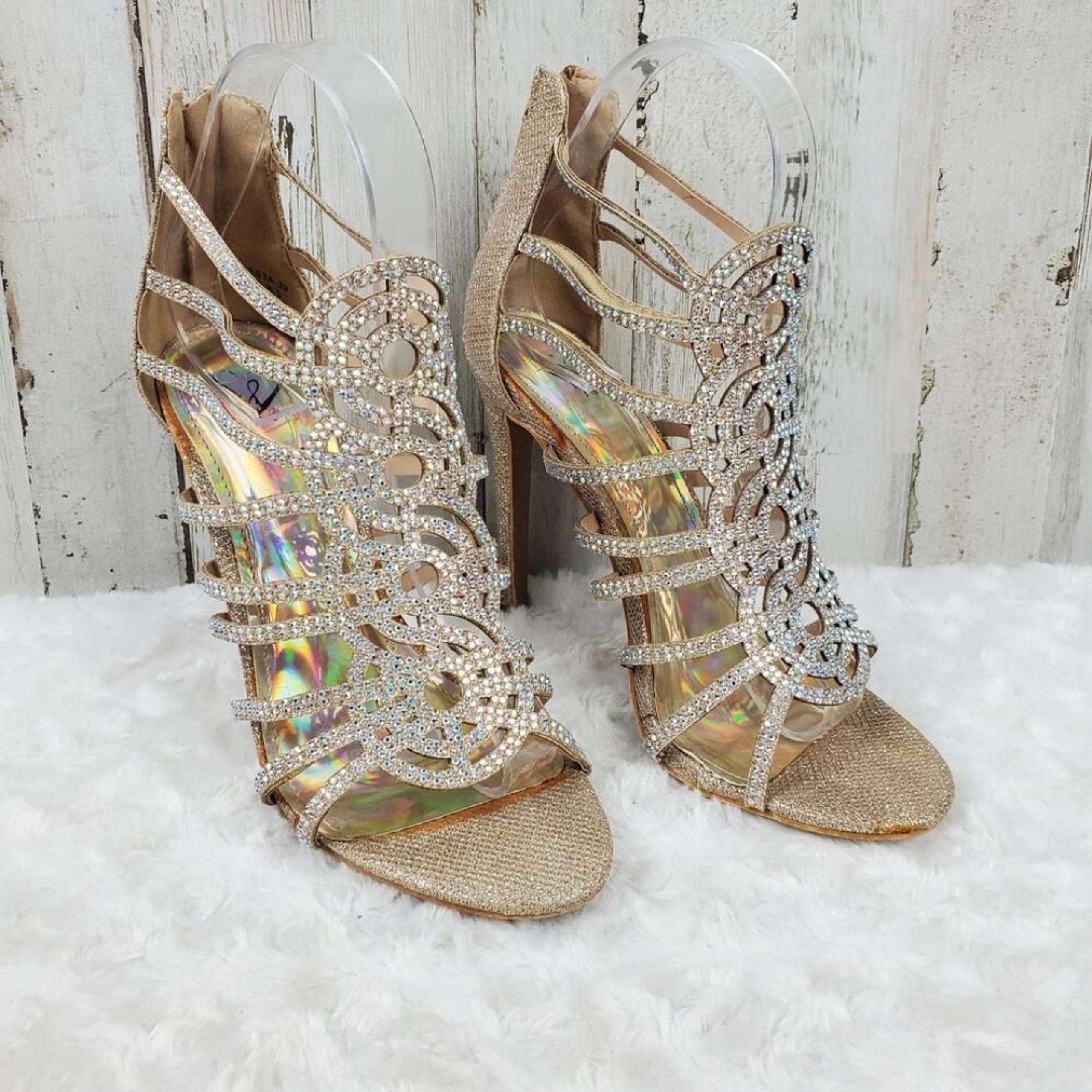 Windsor Fiesta Embellished Heels Champagne Size 6.5