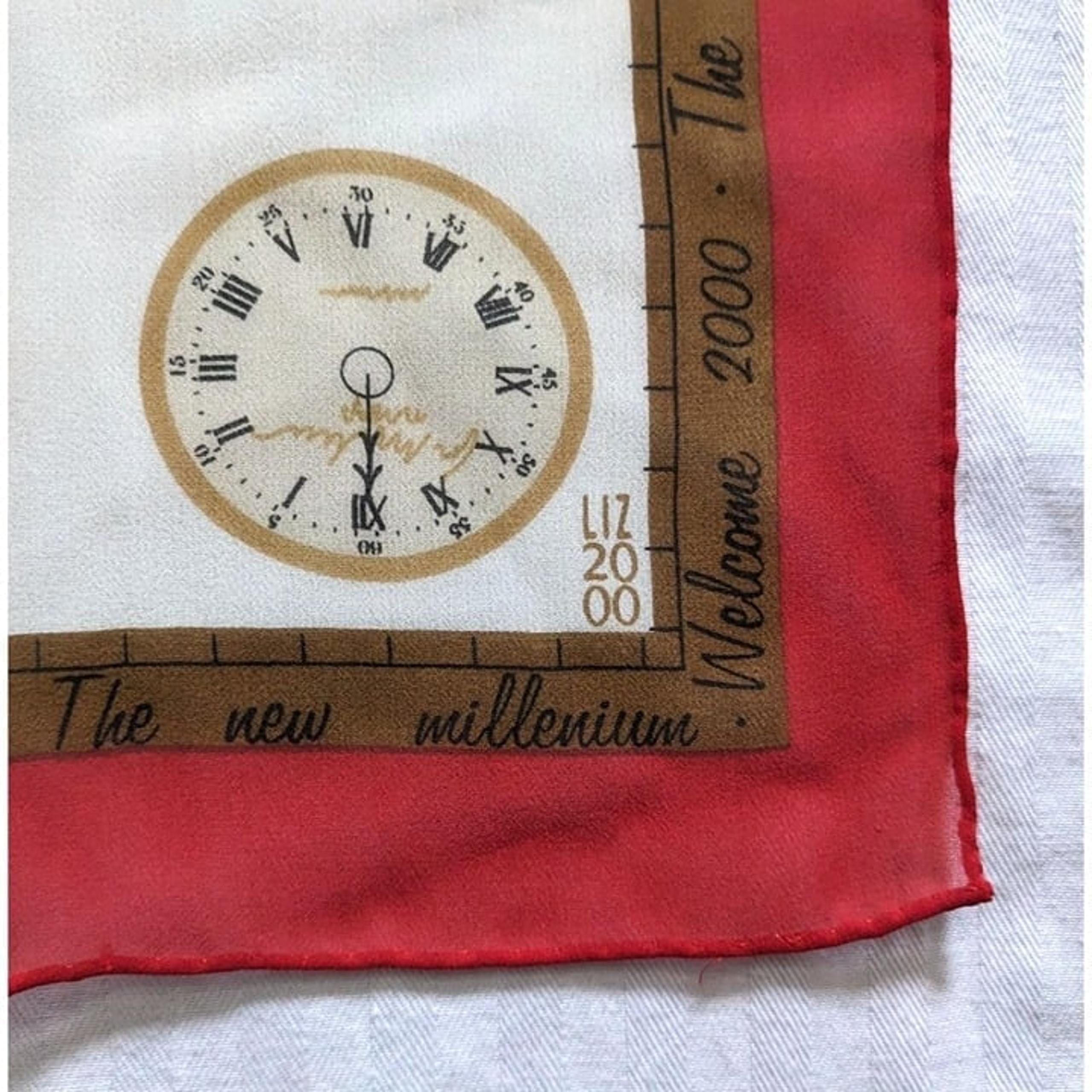 Vintage Y2K Clock Print Millennium New Year's Scarf RedBronze Sheer Silk Chiffon