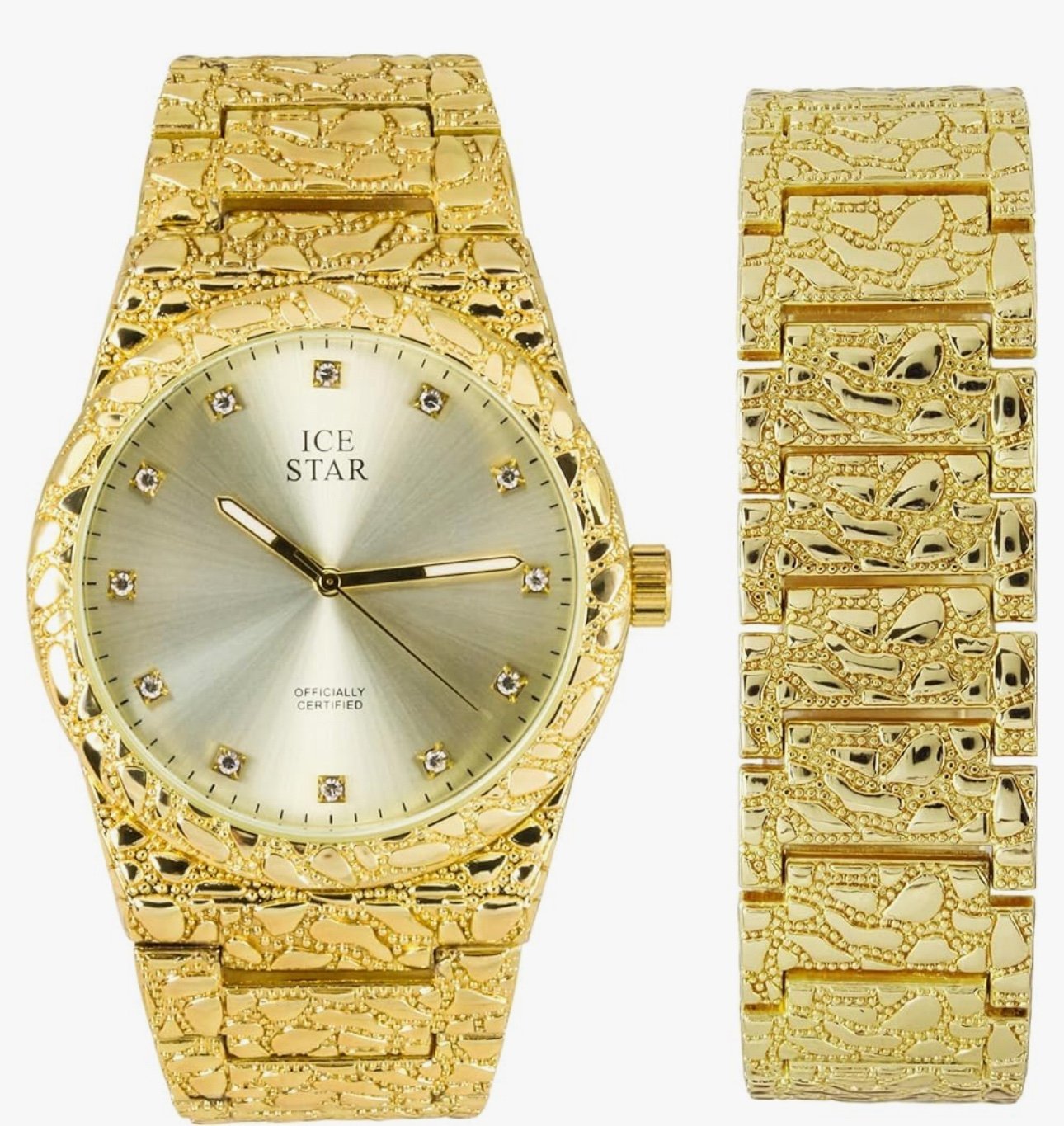 Men's 45mm Nugget Design Watch & Bracelet Set, Diamond Accent Dial